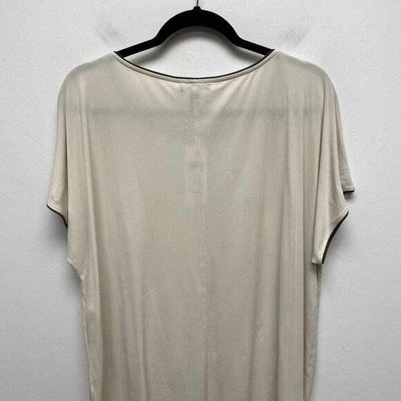 Eileen Fisher Beige Silk Piped Trim Short Sleeve Boat Neck Pullover Top XL $148 - Picture 5 of 10